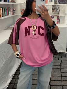 Muchica Casual Minimalist Fuchsia And Brown Color Block Women T-Shirt, Suitable For Spring And Summer,Summer Top - Multicolor - View 7