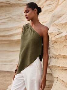 MAIJA Summer Beach Floral Smocked Off Shoulder Ruffle Crop Top - Army Green - View 4