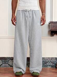 SWAVVY Men's Casual Loose Sweatpants, Standard Size, Grey With Embroidery, Suitable For Spring And Autumn - Grey - View 3