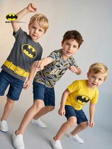 BATMAN X SHEIN Maija Kids 小男孩休閒短袖T恤，適合夏季與學校穿著，適用春季兒童服飾，Squishy 入學季黃色 - 彩色 - 查看 4