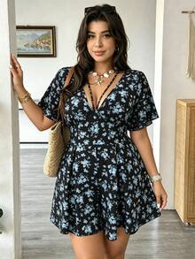 Vionelle Bộ áo liền quần nữ cỡ lớn in hoa, kiểu dáng thường ngày, đa năng, thích hợp cho mùa xuân/hè. - màu đen - Xem 6