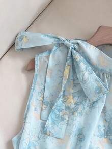 GlowEve Áo kiểu không tay buộc dây bên hông họa tiết hoa, kiểu dáng thanh lịch Pháp, đa năng, thích hợp cho mùa xuân/hè. - Nhiều màu - Xem 5