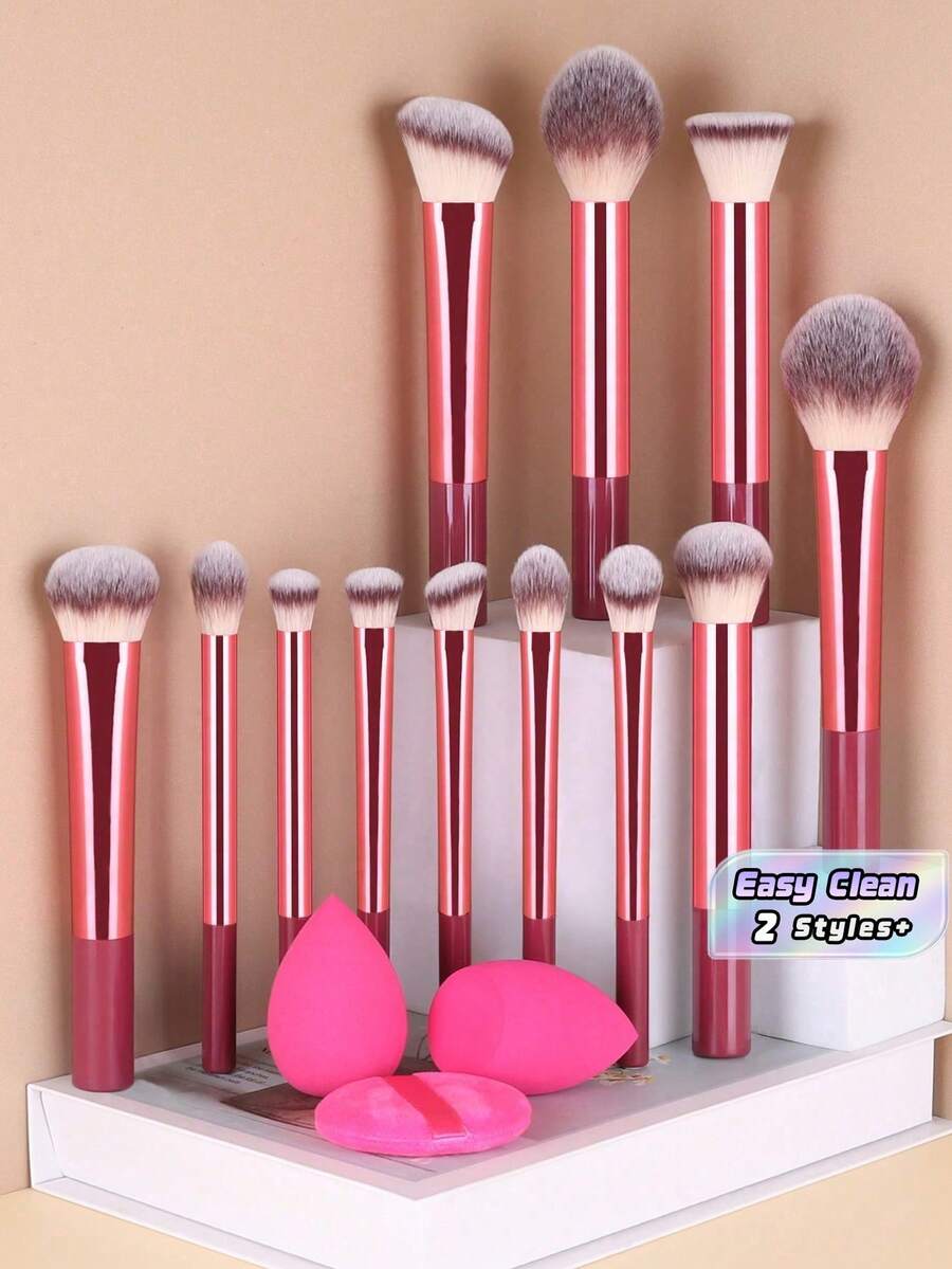 Makeup Brushes Set, Complete Professional Makeup Tools, Portable Storage, Perfect For Beginners & Festive Gift Box - Burgundy - View 1