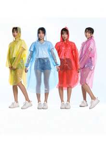 SHEIN 1-10件装一次性雨衣，颜色随机，带防风罩，便携式防水斗篷，适合旅行和户外活动 - 透明一次性旅行用品，旅行酒店必备，户外必备，客房用品，沙滩旅行迷你月经尿布用品，浴室配件，户外漂流雨衣，旅行便携 - 彩色 - 查看 6