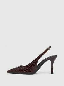 CUCCOO SZL 女款尖頭 8CM 高跟細跟鞋 優雅後扣帶易穿式 鏡面鱷魚紋 PU 材質 大金屬裝飾扣 - 棕色 - 查看 4