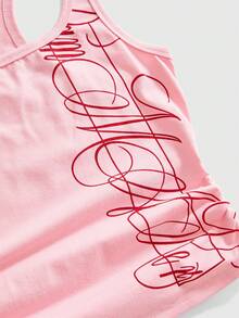 ROMWE Grunge Punk 2pcs/Set Punk Cross Slogan Crop Top & Super Low-Rise Mini Shorts, Music Festival Outfit - Baby Pink - View 3