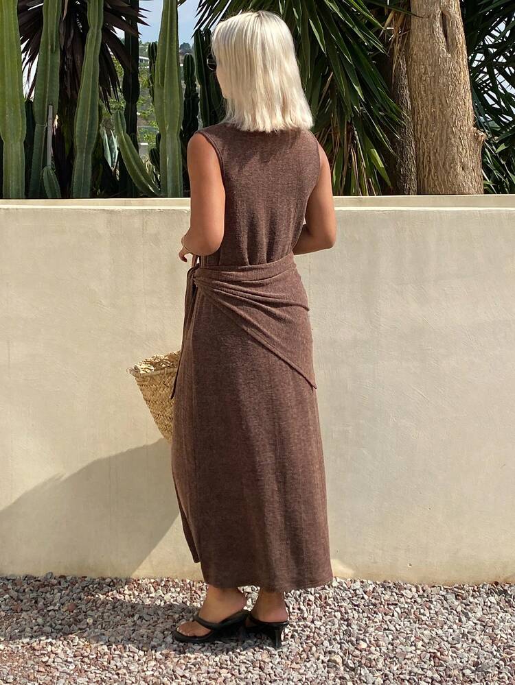 2pcs Women's Elegant Camisole Dress And Scarf Set, Suitable For Spring And Summer