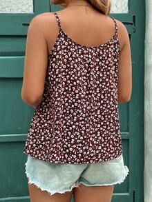 Reflora Plus Size Women Summer Pink Ditsy Floral Camisole - Black - View 2