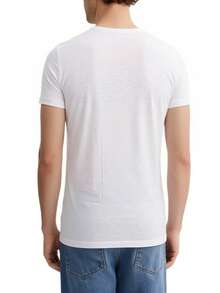 2 Pack Men's V Neck T-Shirts WHIte - White/White Blu Logo - View 3