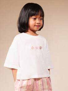 SUMWON Setelan Kaos Bergaris dan Celana Panjang Lebar untuk Anak Perempuan dengan Motif Kerang dan Potongan Longgar. - MultiWarna - View 3