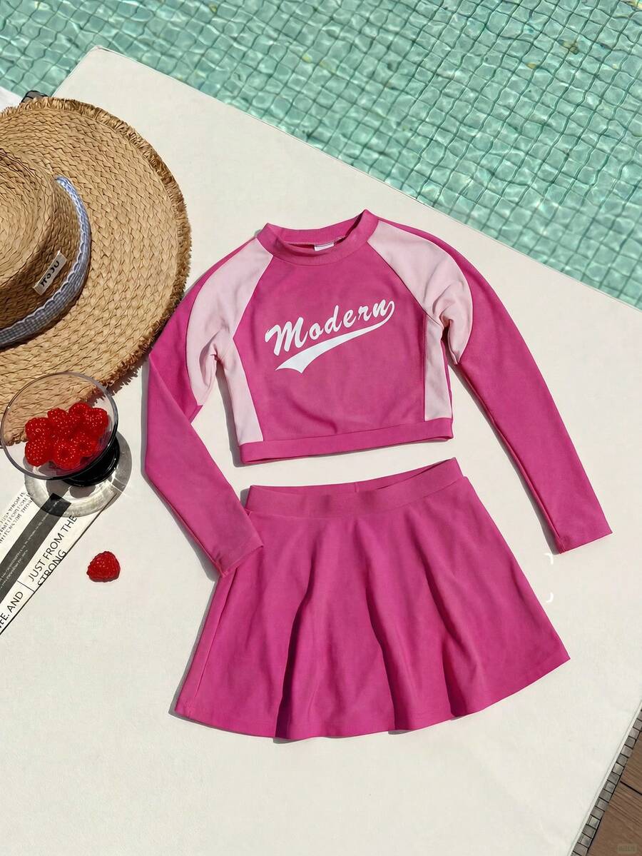 DAZY Bộ đồ bơi dễ thương cho bé gái, đồ bơi kiểu váy cho kỳ nghỉ của trẻ nhỏ - Màu Hồng Tươi - Xem 1