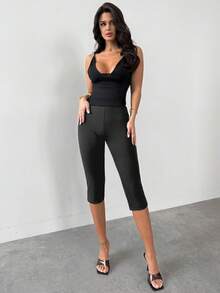 Firerie Quần legging nữ màu đen trơn thanh lịch, cạp cao, chất liệu dệt kim ôm sát, dài đến mắt cá chân, kiểu dáng thời trang đa năng. - Màu xám đen - Xem 7