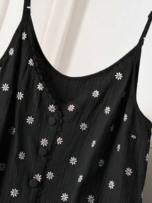 CosyJoli Plus Size Women Crinkle Cute Top, Floral Embroidered Top, Adorable Camisole - Black - View 4