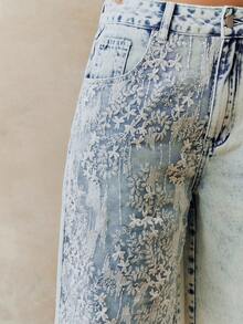Anewsta Women's New Fashion Lace Patchwork Blue Jeans Capri Pants - Blue - View 2
