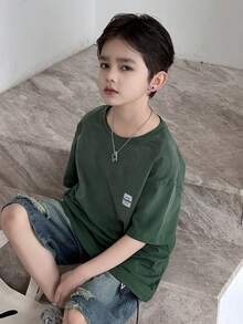 Dazy Kids 青少年男童休闲时尚街头风日常通勤字母印花宽松T恤，夏季 - 綠色 - 查看 4