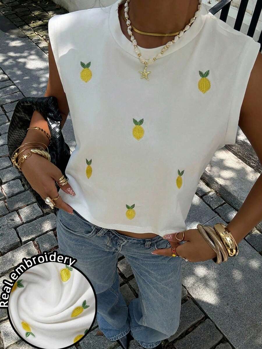 Siren Gaze Áo tank top nữ thêu họa tiết chanh - Trang phục thường ngày mùa hè cho các buổi hẹn hò, du lịch biển, lễ hội miền Tây, phong cách đường phố retro Y2K, tiệc rave, các đêm nhạc hội mùa xuân/hè, tập gym, lễ hội âm nhạc, trang phục hàng ngày, hoàn hảo cho kỳ nghỉ bên bờ biển và quà tặng Ngày của Mẹ. - Nhiều màu - Xem 1