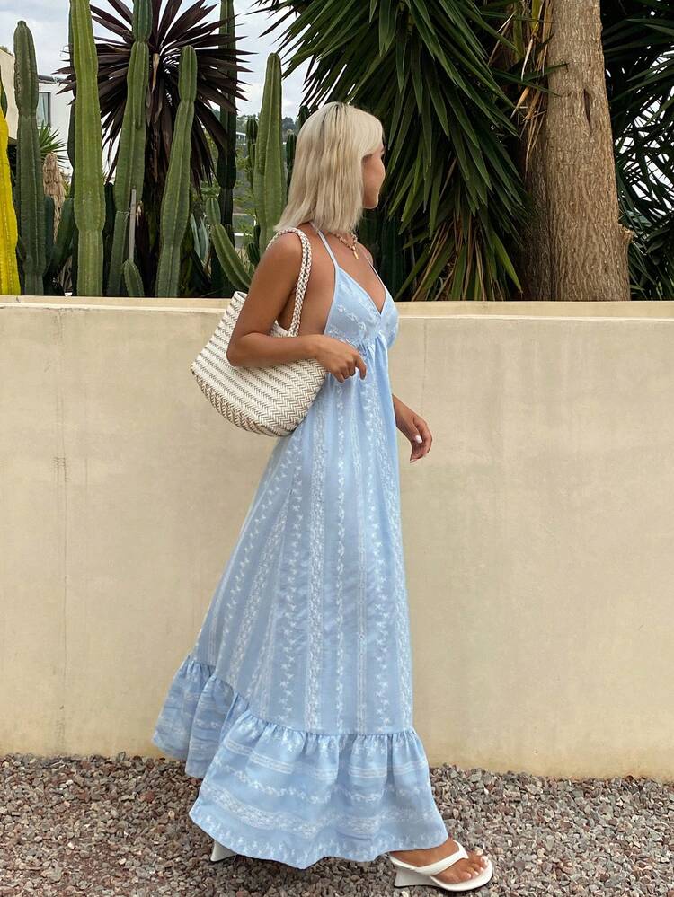 V-Neck Sleeveless Embroidered Waist Dress For Women