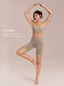GLOWMODE 8" FeatherFit™ Crossover Biker Shorts Cycling Running Gym Workout Summer - Grey - View 4