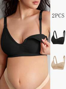 Moonlight&Mama 2026 Hot Selling Women's Seamless Minimalist Solid Color Comfortable High-Quality Portable Plus Size Maternity Bras, 2pcs/Set - Multicolor - View 1