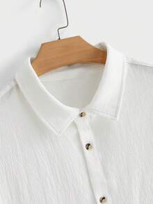 EASEVO Plus Size Men's Solid Color Short Sleeve Single-Breasted Casual Shirt, Vacation, Father's Day Gifts - White - View 5
