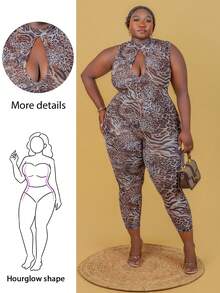 CurvyTilda Combinaison transparente sexy à imprimé animal et ajourée, grande taille. Tenue pour le Nouvel An, soirée, bal de promo, imprimé léopard. Tenue de club sexy pour femmes, pour une silhouette en sablier. - Multicolore - Voir 1