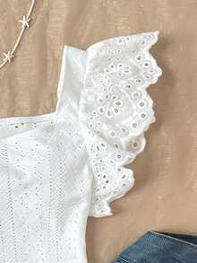 SHEIN Tween Girls Casual Everyday Comfortable Square Neck Ruffle Trim Cami Top - White - View 4