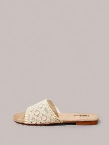 Styleloop Chaussures pour femmes, abricot, sandales tressées, style de villégiature rétro, décontracté et confortable, sandales de plage - Nude - Voir 2