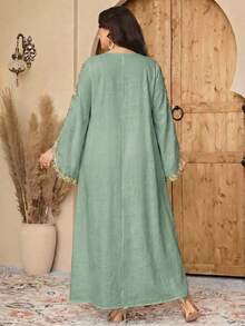 Al Najma Plus Size Women Arabic Embroidered Dress - Green - View 2