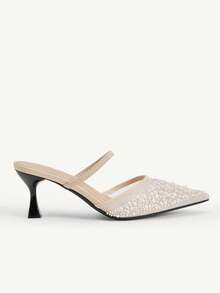 CUCCOO CHICEST Women's New Thin-Heeled Pointed Toe High Heels With Mesh, Bead, And Embroidery Decoration – Elegant And Comfortable, Perfect For Dates, Work, Parties, And Weddings - rice apricot - View 5