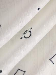 Livesso Set de 2 piezas de pijama de verano con top de manga corta y shorts con estampado geométrico y ribete de contraste para mujer - Blanco - Ver 7