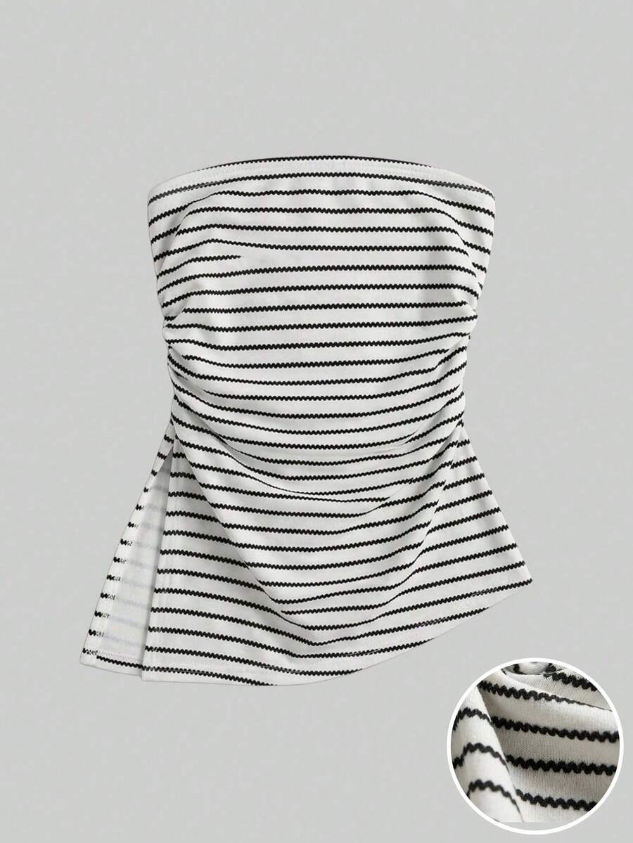 Comfortcana Women Striped Ruched Casual Versatile Daily Wear Tube Top - Multicolor - View 1