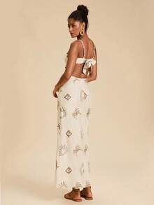 Travachic Women's Summer Vacation Beach Embroidered Backless Spaghetti Strap Dress - Apricot - View 3