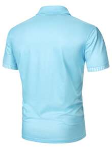 Manfinity Mode Áo polo nam thời trang, đa năng, in họa tiết hình học, có khóa kéo. - Màu xanh nhạt - Xem 2