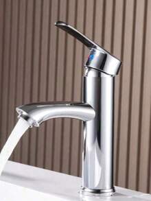 1pc Modern Single Handle Round Bathroom Faucet, Mixer Tap For Cold And Hot Water, Suitable For Vanity, Sink, Kitchen And Hotel - Silver - View 2