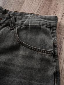 Manfinity Joysei Quần short denim nam ống đứng thêu họa tiết - Xám - Xem 3