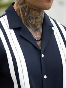 Manfinity CasualCool 男士舒适柔软短袖衬衫，采用刺绣拼接设计，适合正式或休闲场合，如度假、用餐、办公、居家休闲等，风格百搭，自穿或送礼皆宜，畅销扎染风格衬衫 - 彩色 - 查看 5