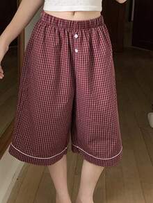 DAZY Plaid Loose Shorts Women's Sleepwear Bottom For Summer - Red - View 8