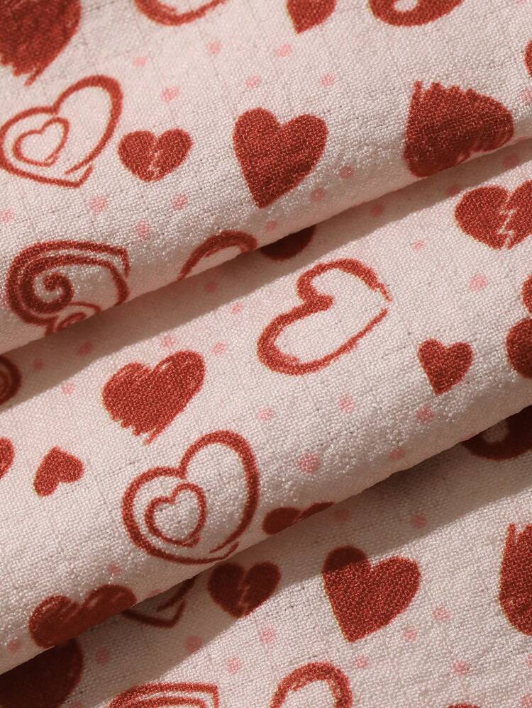 Heart Print Loose Straight Leg Long Pajama Pants, Women Summer Loungewear