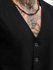 Genlund 男士休闲纯色纽扣背心和抽绳腰带口袋裤套装 - 黑色 - 查看 3