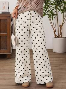 EMERY ROSE Plus Size Women's Fashion Versatile White Print Button Pocket Loose Fit Jeans Date Night Summer Vintage - Beige - View 1