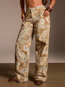 Athîral Denim Quần jeans nữ thời trang, đa năng, in họa tiết hạt điều, dáng rộng, có túi. - Nhiều màu - Xem 5