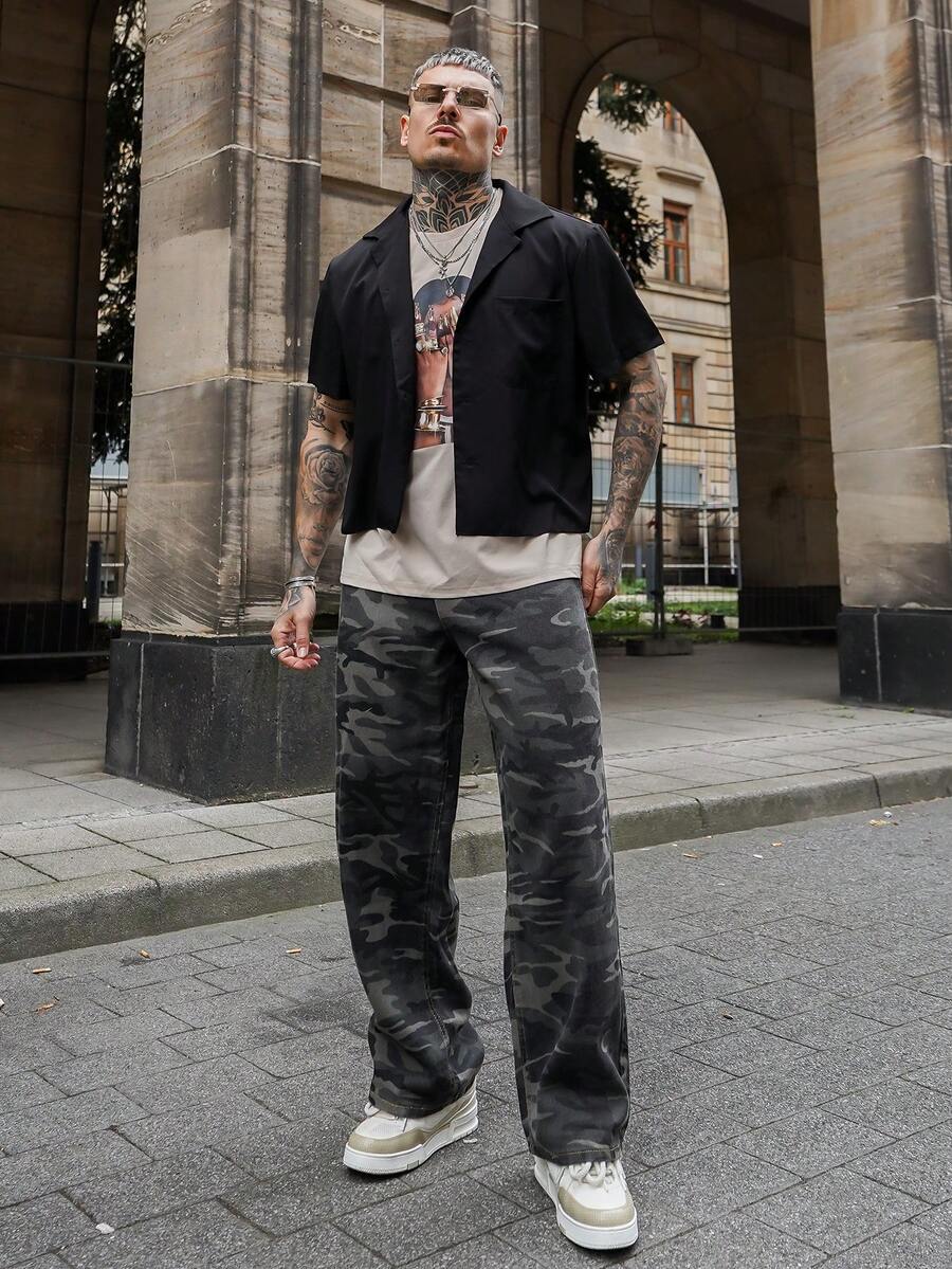 Artur Kramer 男士休闲单排扣短袖通勤衬衫 - 黑色 - 查看 1
