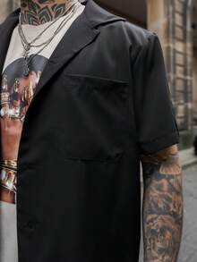 Artur Kramer 男士休闲单排扣短袖通勤衬衫 - 黑色 - 查看 6