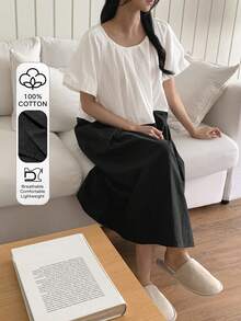 DAZY 女士撞色拼接家居服连衣裙 - 白色 - 查看 4