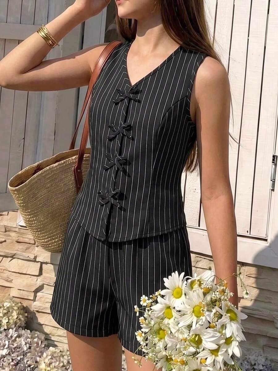 SHEIN 少女温柔甜美粉色衬衫套装,配色协调,设计舒适,适合校园、通勤、学习和日常穿着,春季必备 - 彩色 - 查看 1