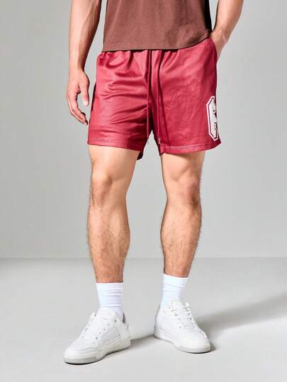 SUMWON Graphic Print Basketball Shorts With Drawstring Waist Regular Fit Summer Sports Casual Mesh Style