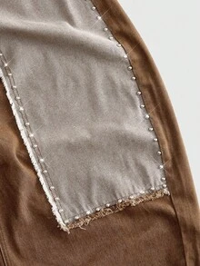 ROMWE MEN Street Life Men's Casual Fashion Street Style Distressed Patch Rivet Decor Loose Straight Leg Jeans - Brown - View 4