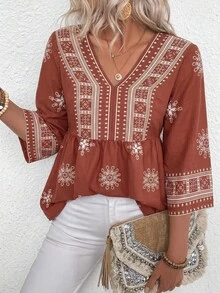 EMERY ROSE Vacation Casual Geometric Print Top - Multicolor - View 6