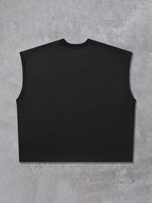 ROMWE MEN Anime Men's Rivet Decor Portrait Print Loose Fit Tank Top - Black - View 4