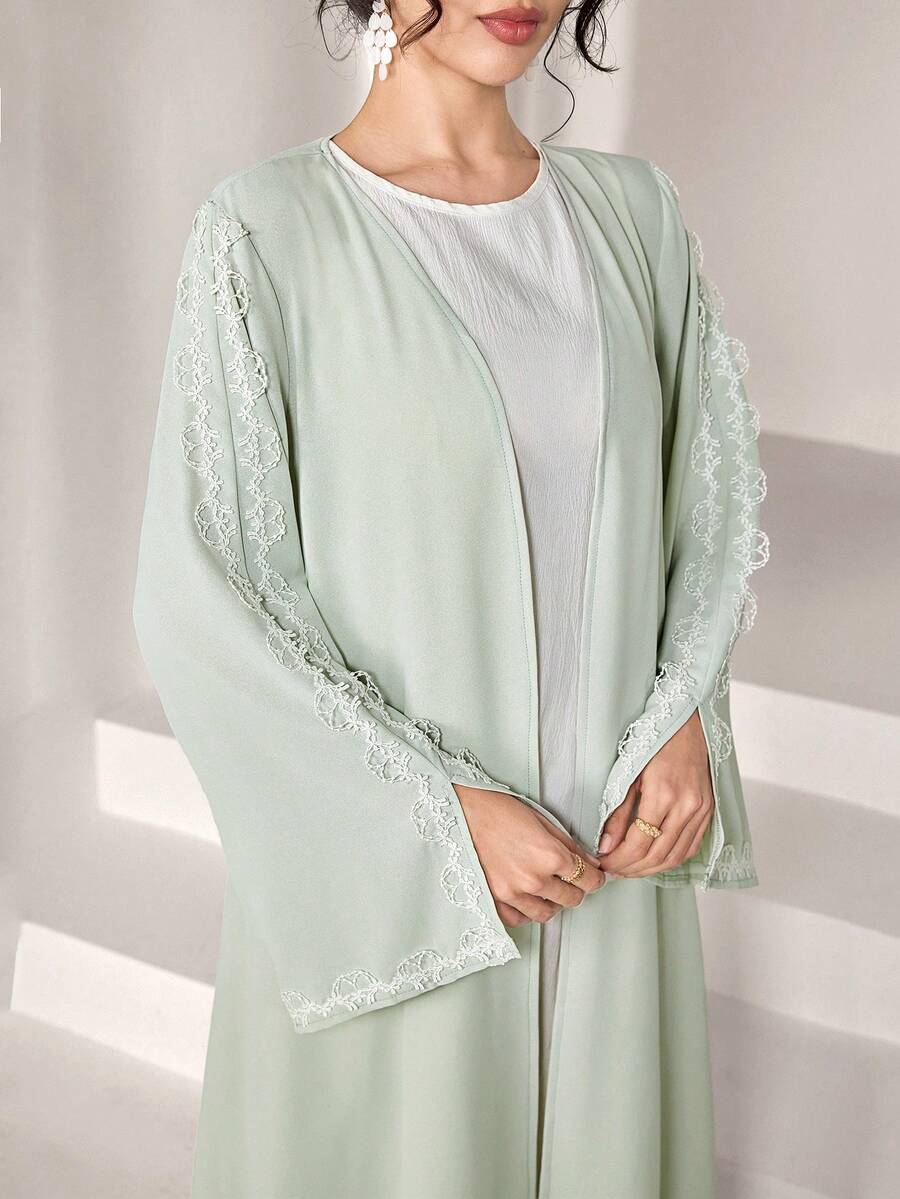 Al Najma Áo Abaya ren phối nhiều mảnh dành cho nữ, thích hợp cho các buổi tụ họp và dạo chơi. - màu xanh lá - Xem 1
